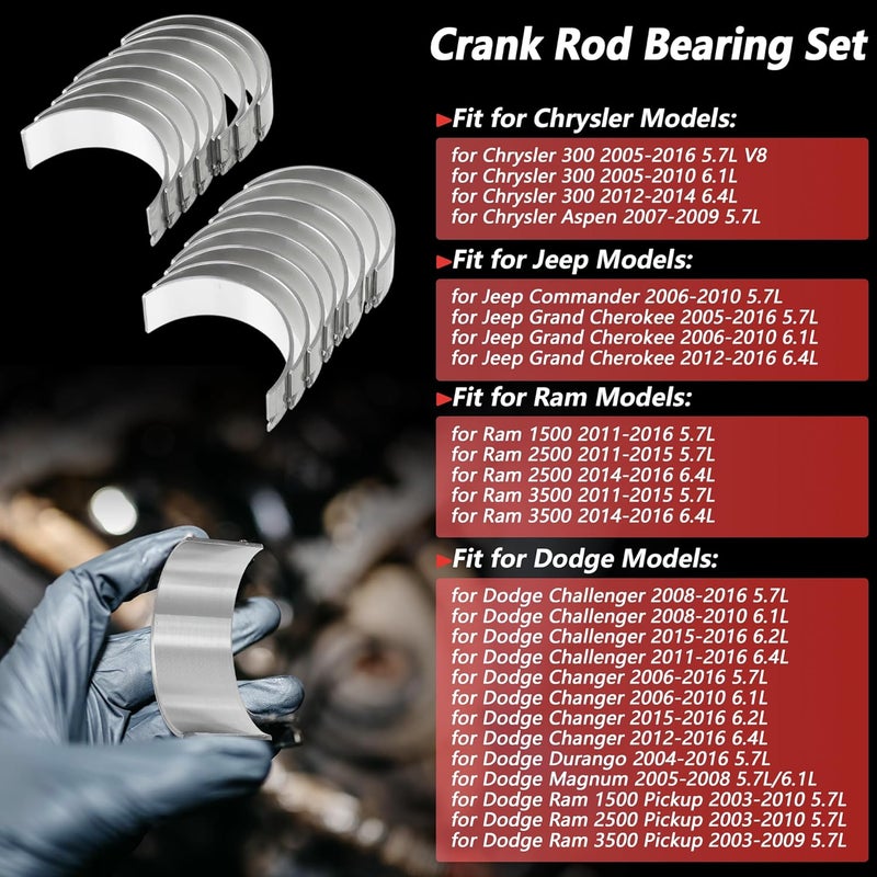 Partuto 16 Pcs Connecting Rod Bearing Set for Chrysler 300 for Dodge Challenger for Jeep Commander for Ram 1500 2500 Engine Rod Bearing Kit No.RB1160/84960P - Image 4